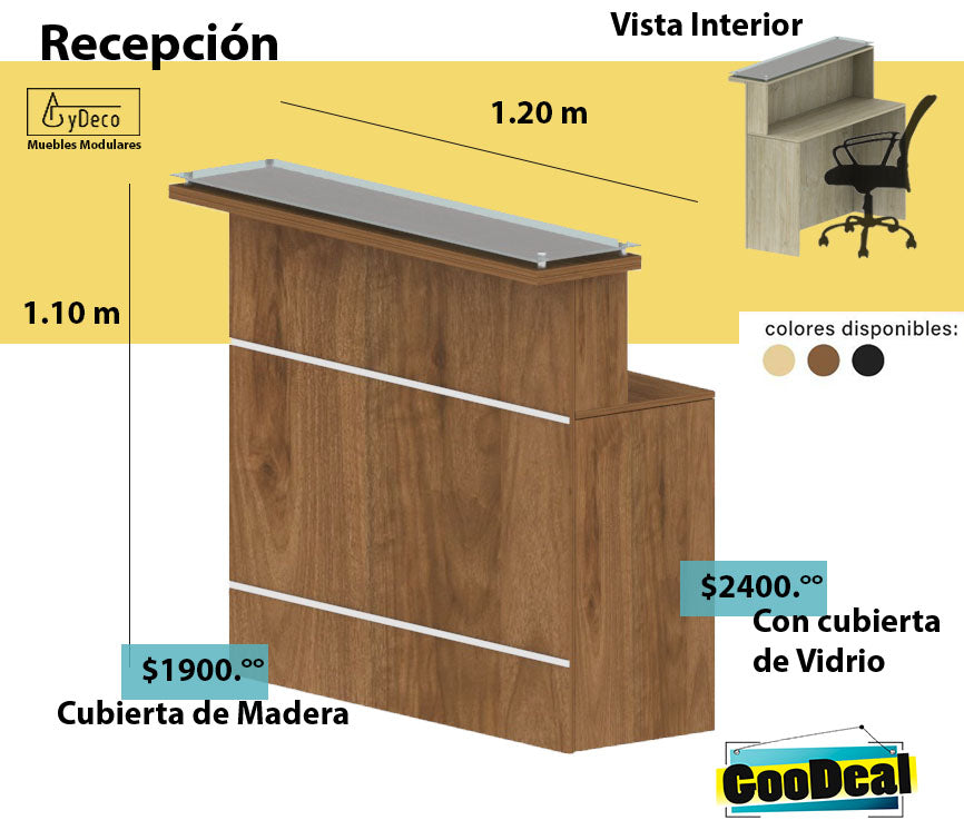 Recepción con escritorio Secretarial con base de Vidrio